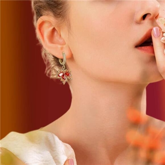 Crystal Drop Earrings: Floral Studs with Sparkly Rhinestones, Teardrop Dangle - Picture 2 of 8